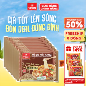 Set 10 Gói Mì Tươi Bò Xốt Vang/Thịt Bằm/Tôm Chua Cay VIFON - Sợi Dai Ngon, 70g/Gói