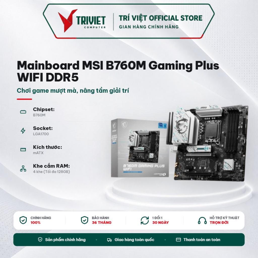 Mainboard MSI B760M Gaming Plus WIFI DDR5 Socket LGA1700 mATX 4 Khe RAM WiFi - Bo Mạch Chủ