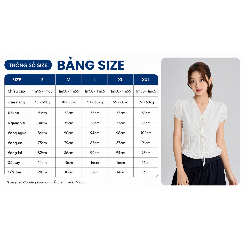 Áo Kiểu Nữ Gmorning - GUMAC Form Ôm Cổ V Tay Ngắn Nhún Ngực Phối Viền Ren Dịu Dàng Sang Trọng YAG06005