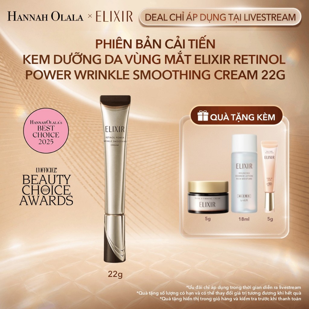 (Hannah x ELIXIR) Kem dưỡng da cải thiện nếp nhăn sâu vùng Mắt - Môi - Mặt ELIXIR RETINOL POWER WRINKLE SMOOTHING CREAM