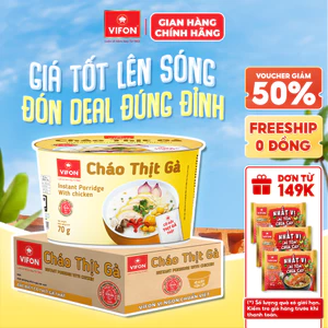 Thùng 12 Tô Cháo VIFON 70g Có Gói Thịt Thật Vị Gà,Thịt Bằm Tiện Lợi