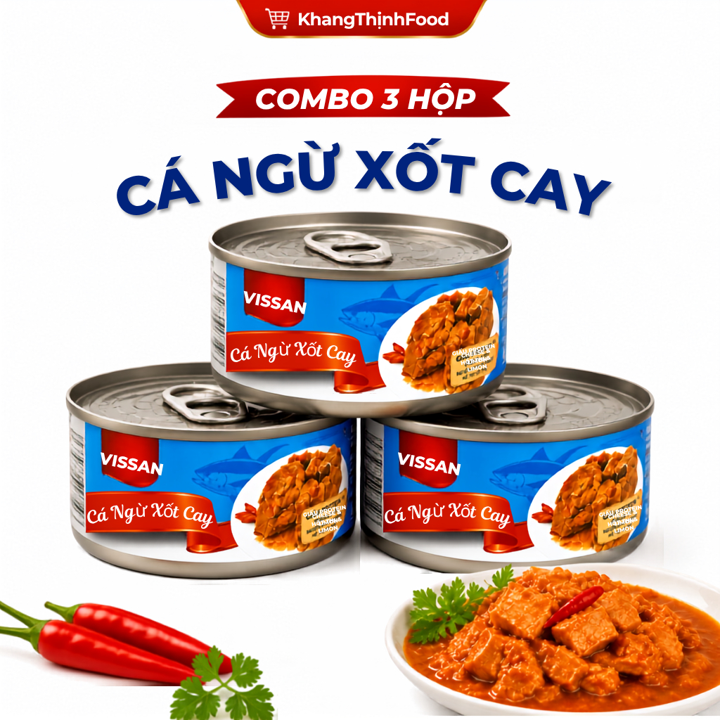 [Combo 3 Hộp] Cá Ngừ Xốt Cay Vissan 170g – Chính Hãng Date 2028 Ăn Liền Tiện Lợi