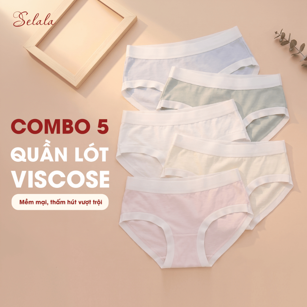 Combo 5 Quần Lót Selala Sợi Viscose Phối Viền Su Quần Lót Nữ Mềm Mịn Mát Thoáng Khí Không Gây Bí Bách Che Phủ Tốt QC65