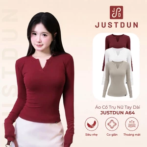 Áo Cổ Trụ Nữ Tay Dài JUSTDUN A64 - Vải Cotton Cao Cấp Mềm Mịn, Co Giãn Thoải Mái, Tôn Dáng