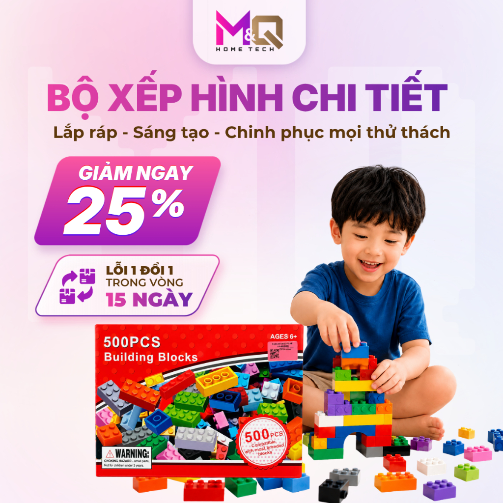 Bộ Xếp Hình 500 Chi Tiết Building Blocks Gạch Lắp Ráp Đồ Chơi STEM Phát Triển Tư Duy Cho Bé