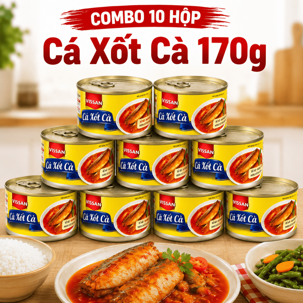 [Combo 10 Hộp] Cá Xốt Cà Vissan – Date 2028, HSD 36 Tháng, Ăn Liền Tiện Lợi