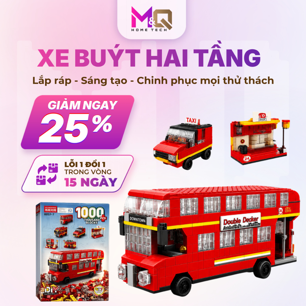 Bộ Đồ Chơi Lắp Ráp Xe Buýt 2 Tầng London 1000 Chi Tiết 6in1 - Mô Hình Xe Bus Xây Dựng Sáng Tạo