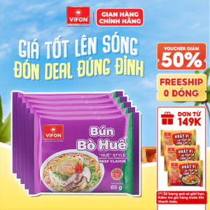 Set 5 Gói Bún Bò Huế/Bún Giò Heo/Bún Tôm VIFON - Thơm Ngon Truyền Thống, 65g/Gói