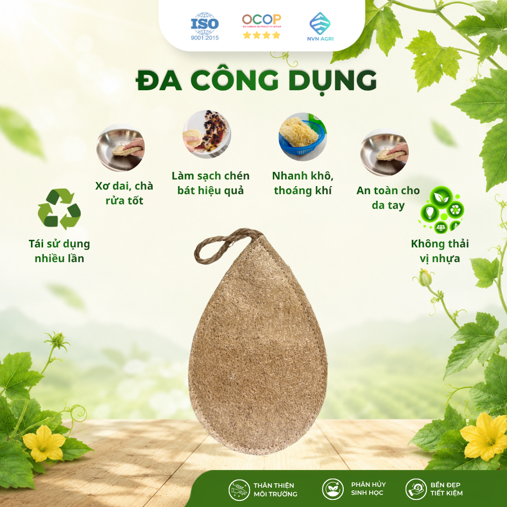 Miếng Rửa Bát Xơ Mướp Hình Giọt Nước 100% Tự Nhiên Chà Rửa Chén Bát Dụng Cụ Nhà Bếp Thân Thiện Môi Trường