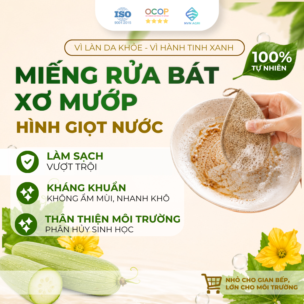 Miếng Rửa Bát Xơ Mướp Hình Giọt Nước 100% Tự Nhiên Chà Rửa Chén Bát Dụng Cụ Nhà Bếp Thân Thiện Môi Trường
