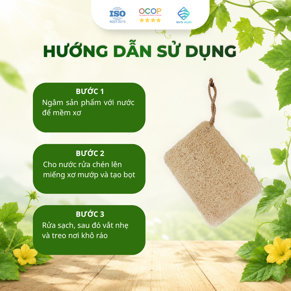 Miếng Rửa Bát Xơ Mướp Hình Chữ Nhật 100% Tự Nhiên Chà Rửa Chén Bát Nhà Bếp Thân Thiện Môi Trường