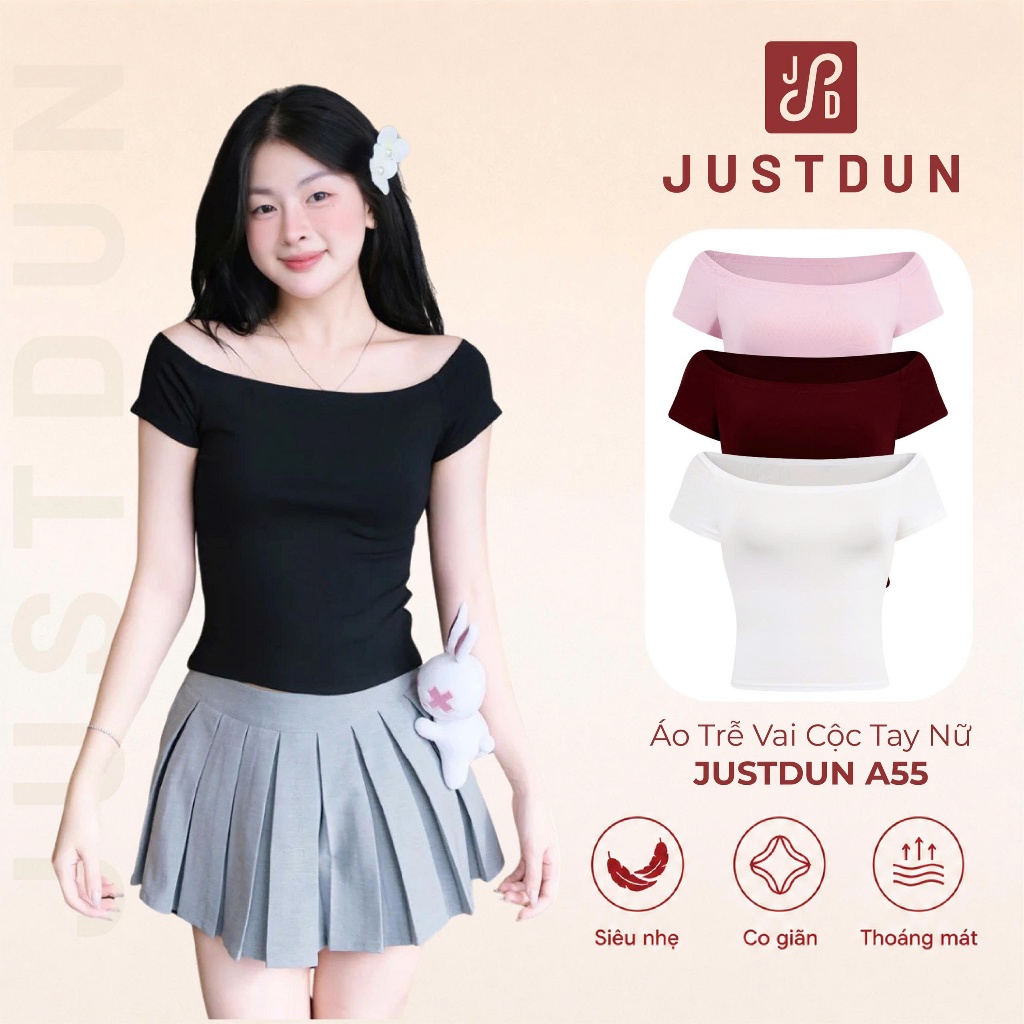 Áo Trễ Vai Cộc Tay Nữ JUSTDUN A55 - Ôm Body, Cotton Co Giãn 4 Chiều, Thoải Mái, Thoáng Mát