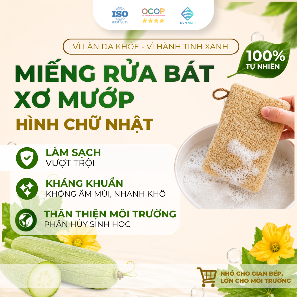 Miếng Rửa Bát Xơ Mướp Hình Chữ Nhật 100% Tự Nhiên Chà Rửa Chén Bát Nhà Bếp Thân Thiện Môi Trường