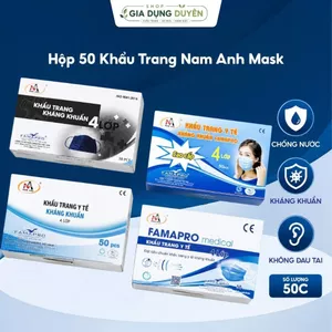 Hộp 50 Khẩu Trang Nam Anh Mask, Chất Liệu Êm, Dễ Chịu