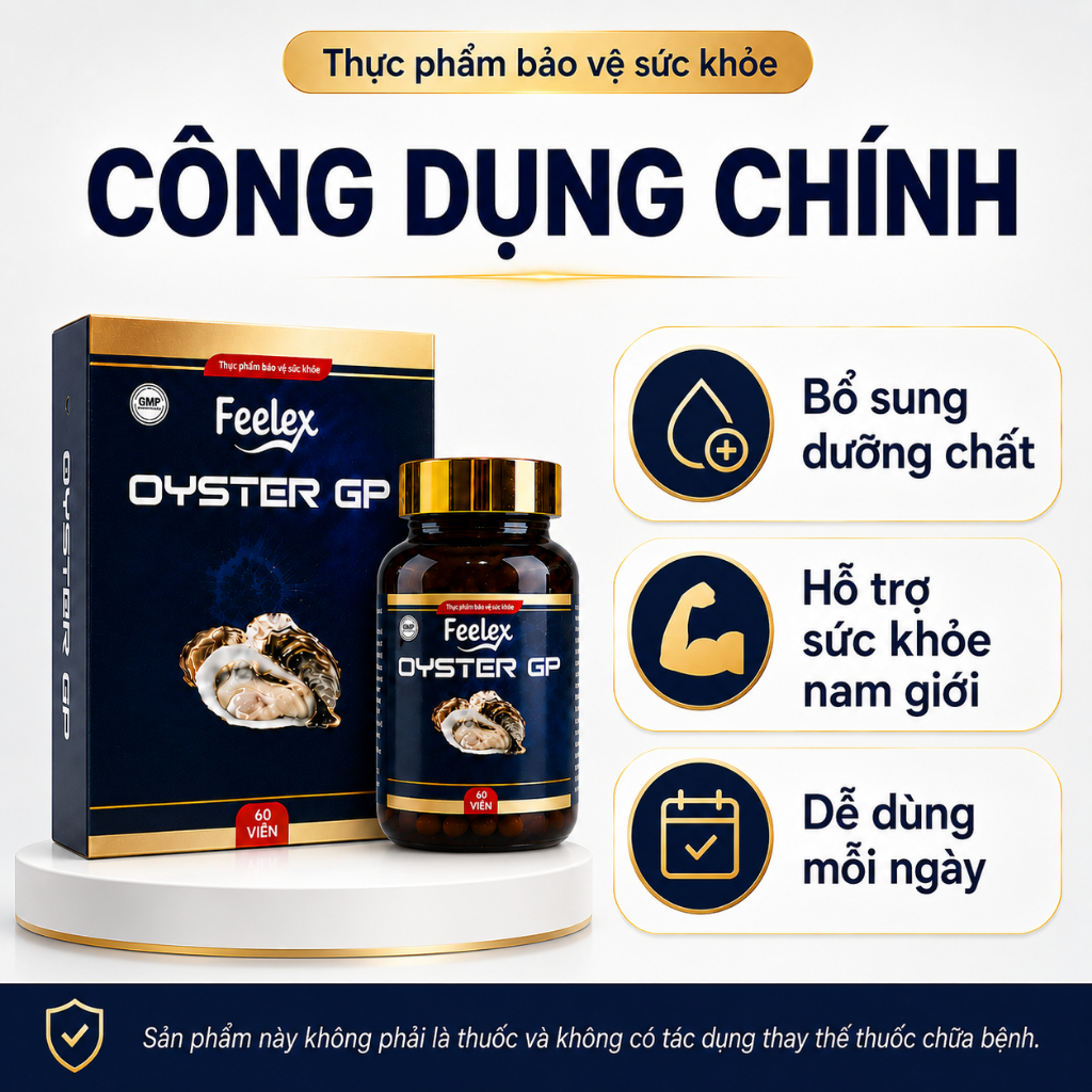 Tinh chất hàu biển Feelex Oyster GP tăng cường sinh lý nam, bổ sung kẽm, tăng ham muốn - hộp 60 viên