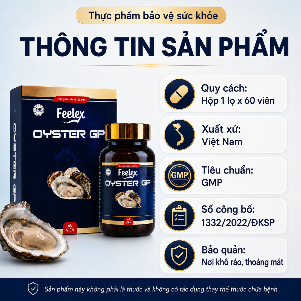 Tinh chất hàu biển Feelex Oyster GP tăng cường sinh lý nam, bổ sung kẽm, tăng ham muốn - hộp 60 viên