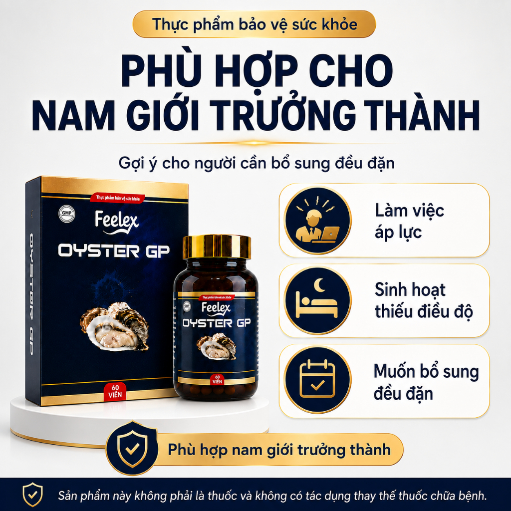 Tinh chất hàu biển Feelex Oyster GP tăng cường sinh lý nam, bổ sung kẽm, tăng ham muốn - hộp 60 viên