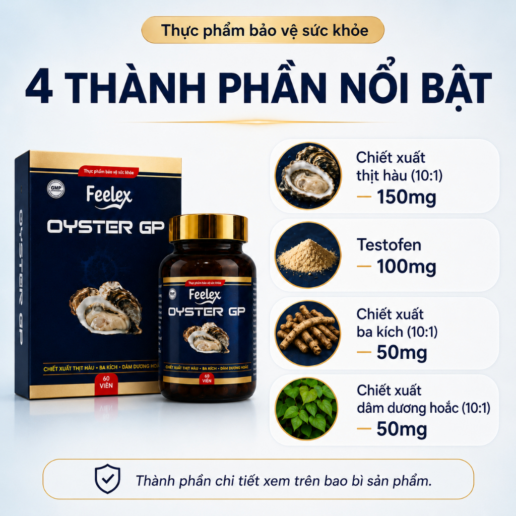 Tinh chất hàu biển Feelex Oyster GP tăng cường sinh lý nam, bổ sung kẽm, tăng ham muốn - hộp 60 viên
