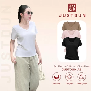 Áo thun cổ tim chất cotton basic thanh lịch form rộng Justdun A5