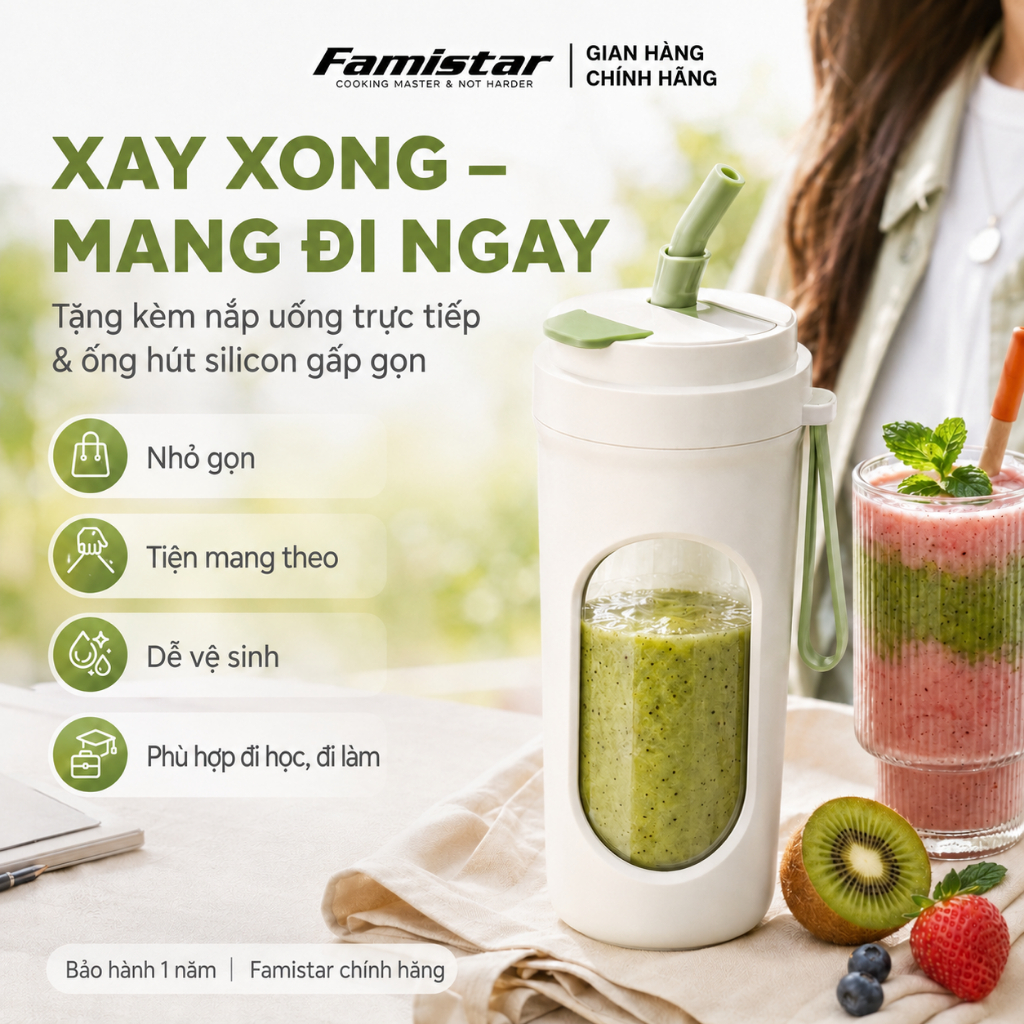 Máy xay sinh tố cầm tay 40W 12 lưỡi dao inox FAMISTAR, máy xay sinh tố 450ml, xay đá XST