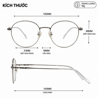 Gọng Kính Cận Tròn Nam Nữ Đổi Màu Eye Plus 66051 Gọng Kim Loại,Dáng Thời Trang Trẻ Trung Phong Cách