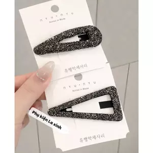 Kẹp bấm tách hình giọt nước full đá sáng lấp lánh tone xám khói (1 cái)
