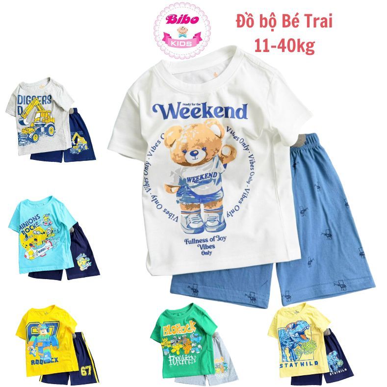 [11-40kg] Đồ bộ bé trai size đại chất thun cotton mặc mát.Quần áo trẻ em,bộ cộc tay đi học đi chơi in hình Hottrend Bibo