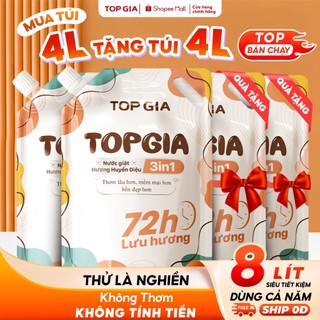 [MUA 4 TẶNG 4] Nước Giặt Xả TopGia 3in1 Hương Huyền Diệu Túi 2L, Lưu Hương Lâu 72H, Sạch Khuẩn