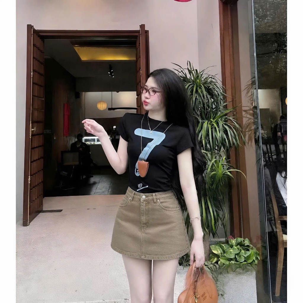 Chân Váy Jean Ngắn  (VẢI MỀM ĐẸP) tone Be Vintage Mix Đồ Xinh #8622 Chezi house - Nữ