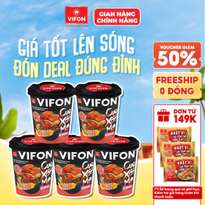 Set 5 Ly Mì Trộn VIFON 90g Vị Tôm Cháy Tỏi / Cua Xốt Me Sốt Đậm Đà Có Nắp Chắt Nước