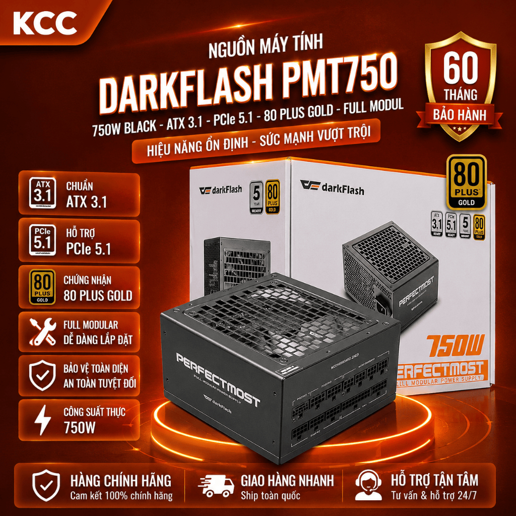 Nguồn Máy Tính Darkflash PMT750 - 750w Black (ATX 3.1 - PCIe 5.1 80 Plus Gold - Full Modul) chính hãng, bền bỉ 5 năm | BigBuy360 - bigbuy360.vn