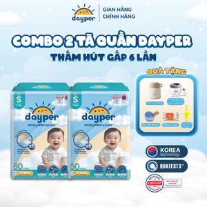 Combo 2 gói tã/bỉm quần Dayper S60/M58/L52/XL50/XXL46-Super Hive Dry thấm hút gấp 6 lần cho bé