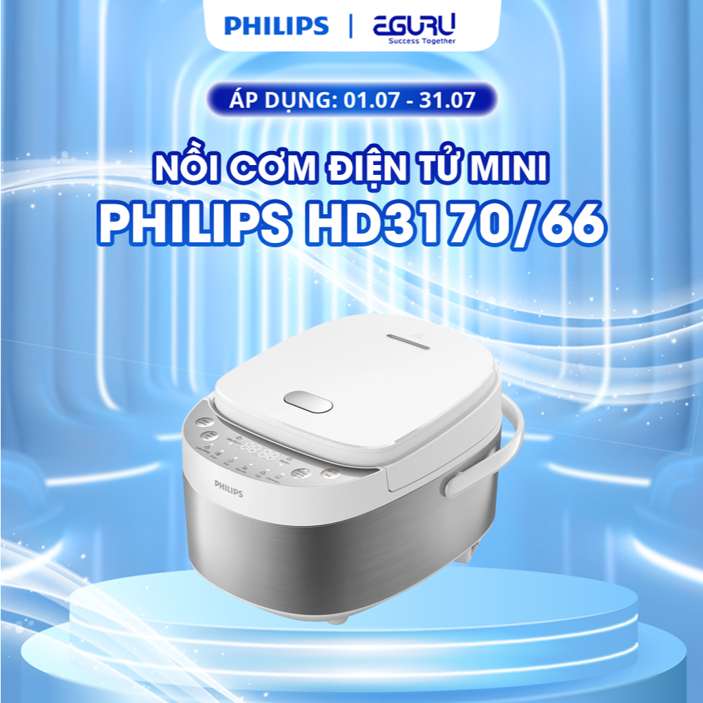 Nồi cơm điện tử mini Philips HD3170/66 |600W| 0.85 lít - Hàng Chính Hãng - Bảo hành 24 tháng