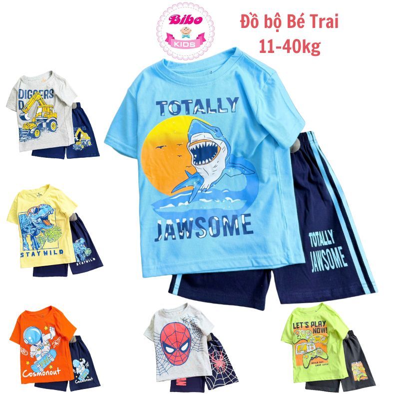 [11-40kg] Bộ cộc tay bé trai chất thun cotton mền mịn-thoáng Mát.Quần Áo Trẻ Em Mùa Hè in hình Hot trend đẹp