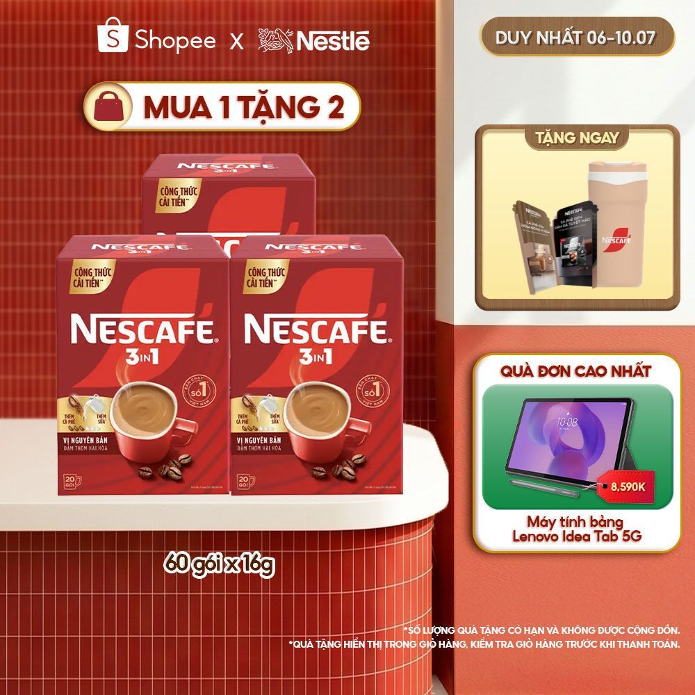 [CÔNG THỨC CẢI TIẾN] Combo 3 hộp Cà phê Hòa tan NESCAFÉ VỊ NGUYÊN BẢN 20 gói - Đậm thơm hài hòa