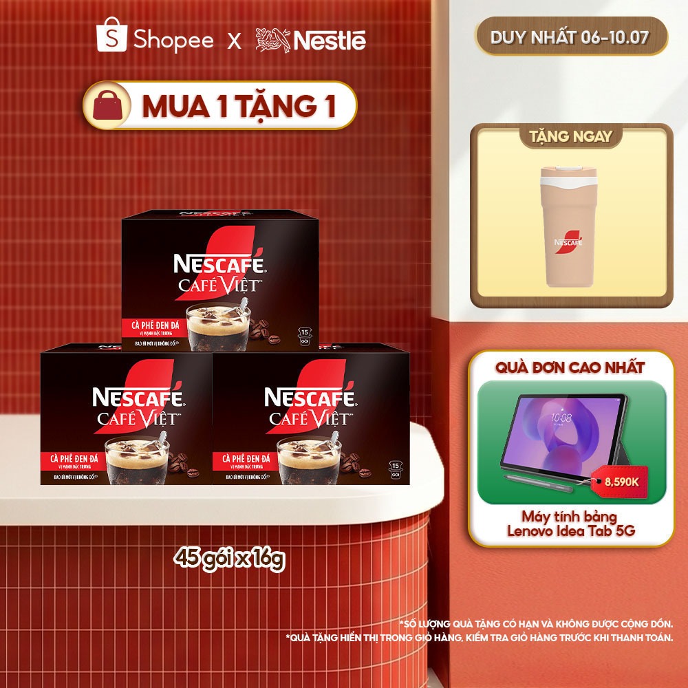 Combo 3 Hộp Cà phê Hòa tan NESCAFÉ CAFÉ VIỆT 15 gói Vị Mạnh đặc trưng