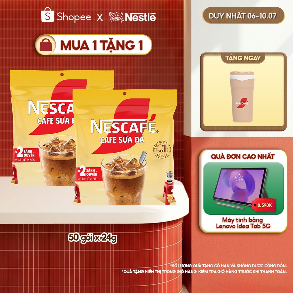 Combo 2 Bịch Cà phê Hòa tan NESCAFÉ CAFÉ SỮA ĐÁ 25 gói Gấp đôi sánh quyện
