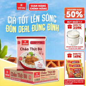 Thùng 50 gói Cháo Thịt Bò/ Thịt Bằm/ Sườn/ Trứng Muối/ Nấm Đông Cô VIFON có Gói Thịt Thật 70gr / Gói