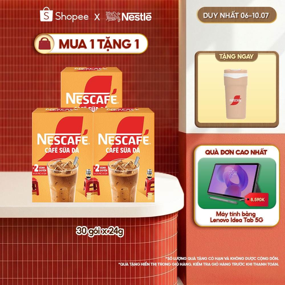 Combo 3 Hộp Cà phê Hòa tan NESCAFÉ CAFÉ SỮA ĐÁ 10 gói Nhân đôi sánh quyện