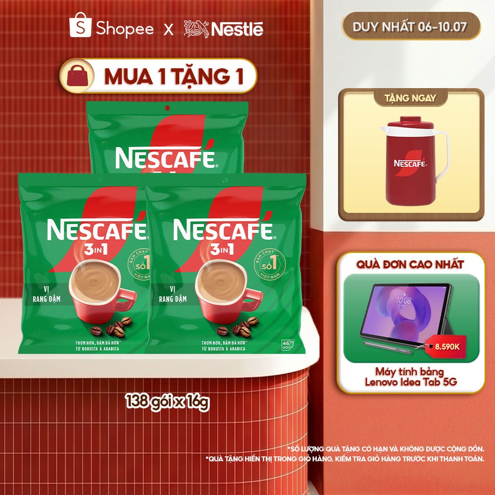 Combo 3 Bịch Cà phê Hòa tan NESCAFÉ VỊ RANG ĐẬM 46 gói Đậm Thơm Hoàn Hảo