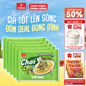 Set 5/10 Gói Mì Trộn Thịt Thật Sườn Cay Ớt Xiêm Xanh VIFON 85gr Đậm Vị, Tiện Lợi