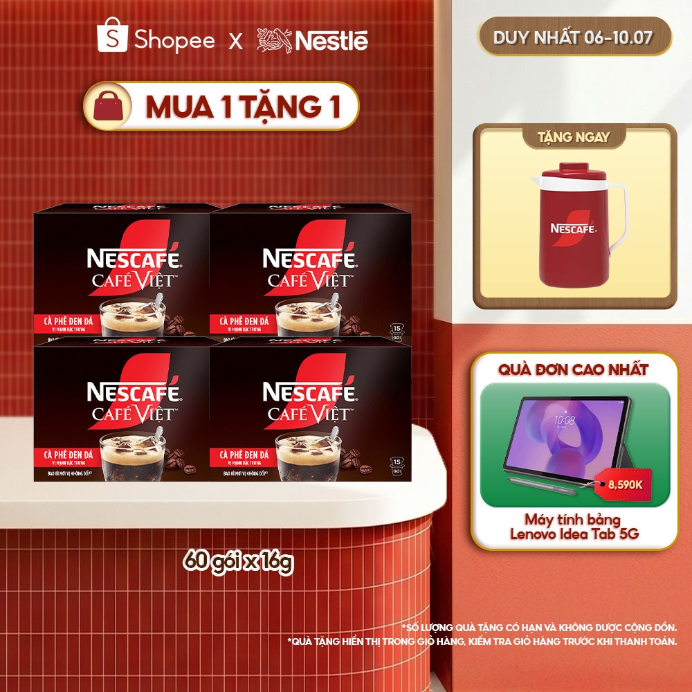 Combo 4 Hộp Cà phê Hòa tan NESCAFÉ CAFÉ VIỆT 15 gói Vị Mạnh đặc trưng