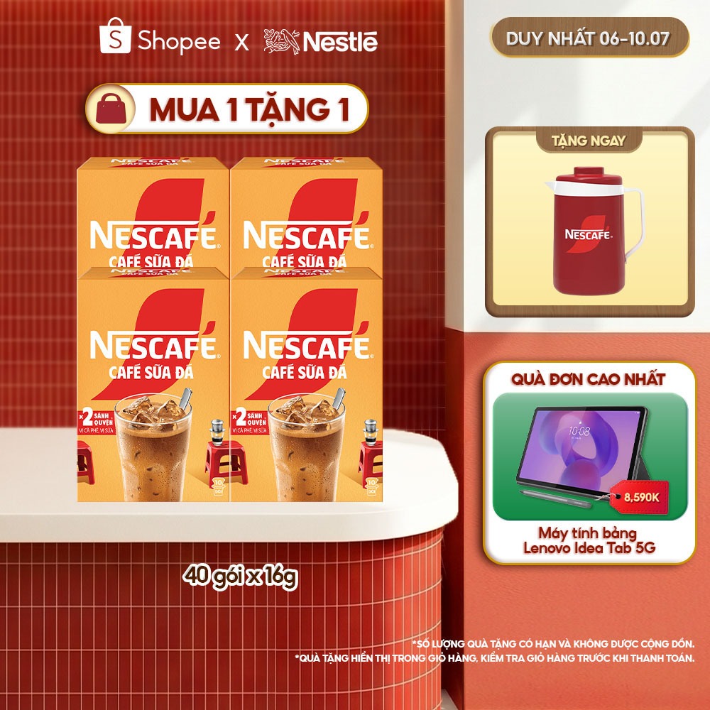 Combo 4 Hộp Cà phê Hòa tan NESCAFÉ CAFÉ SỮA ĐÁ 10 gói Nhân đôi sánh quyện