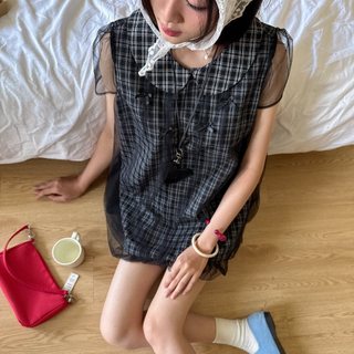 (KÈM QUẦN BẢO HỘ) Đầm kiểu nữ RINA dáng bí ngô phối tay voan kẻ caro HAVANA DA293