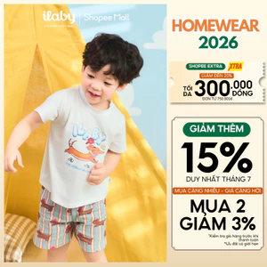 [ILABY 10-40kg] Đồ bộ mặc nhà bé trai, đồ bộ cộc tay cotton họa tiết cún tinh nghịch [3924]
