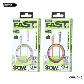 Cáp sạc nhanh 30W Remax CB16 TypeC to Laining dài 1.2m bọc dù có truyền data - 2 màu phối độc lạ
