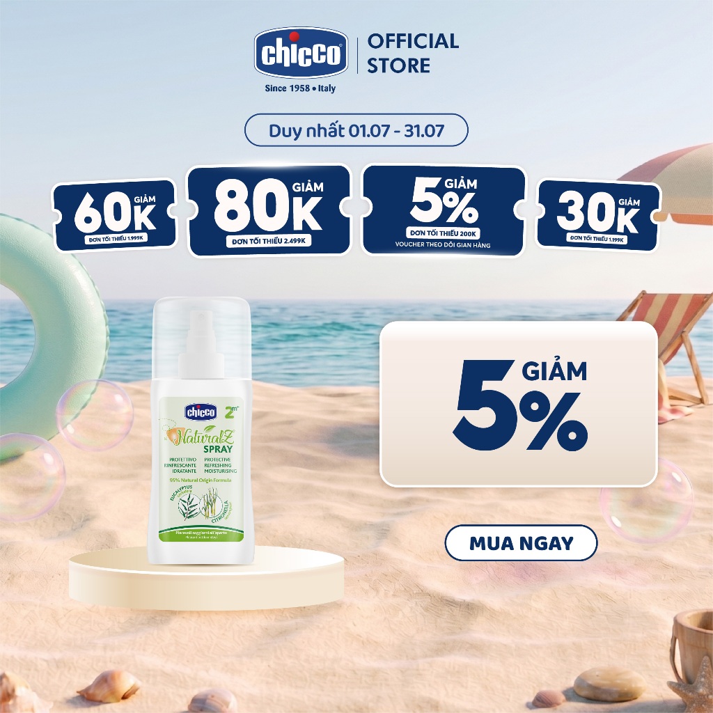 Xịt xua muỗi chiết xuất bạch đàn chanh và tinh dầu tự nhiên Chicco NaturalZ 100ml cho bé