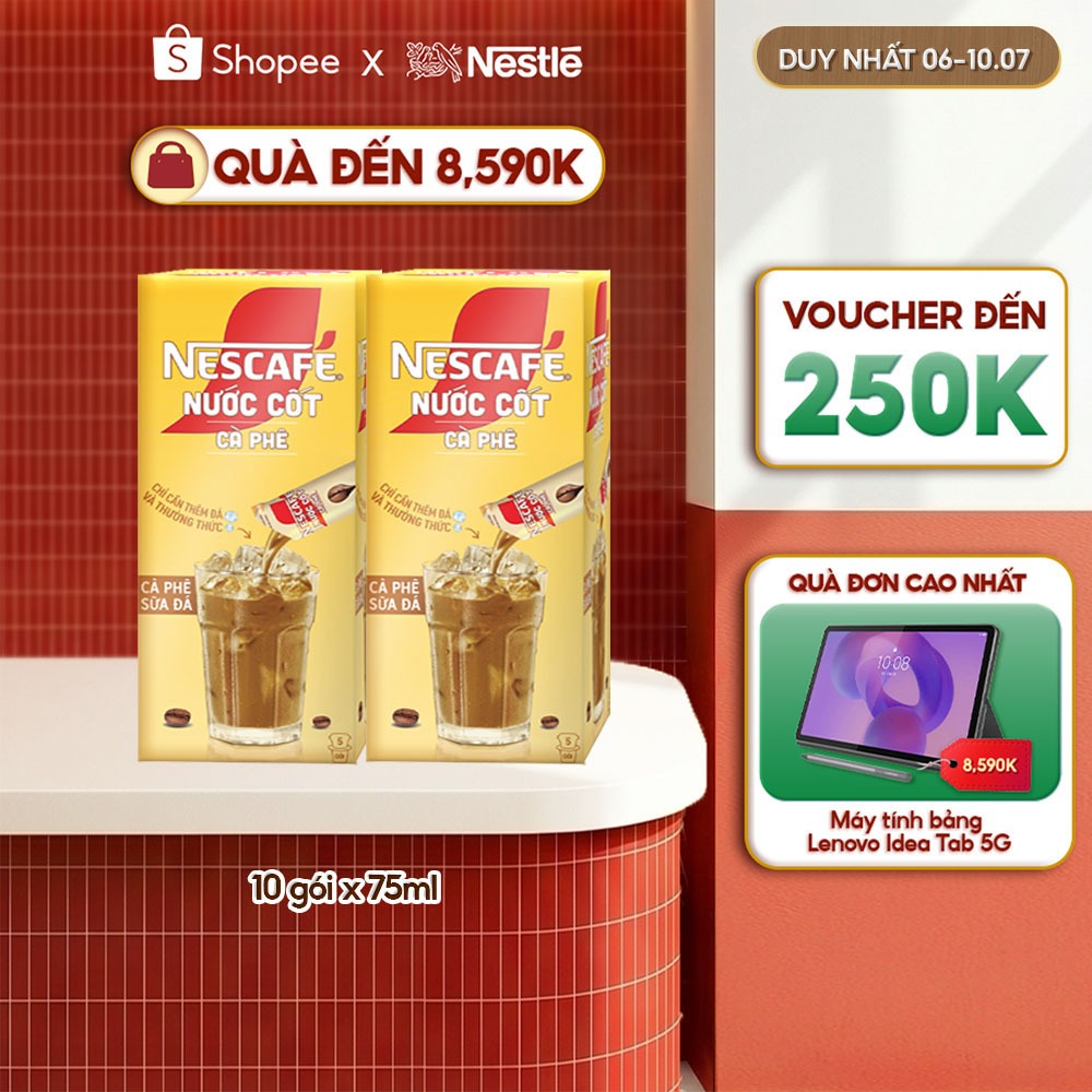 COMBO 2 HỘP NƯỚC CỐT CÀ PHÊ NESCAFÉ - CÀ PHÊ SỮA ĐÁ (hộp 5 gói x 75 ml)