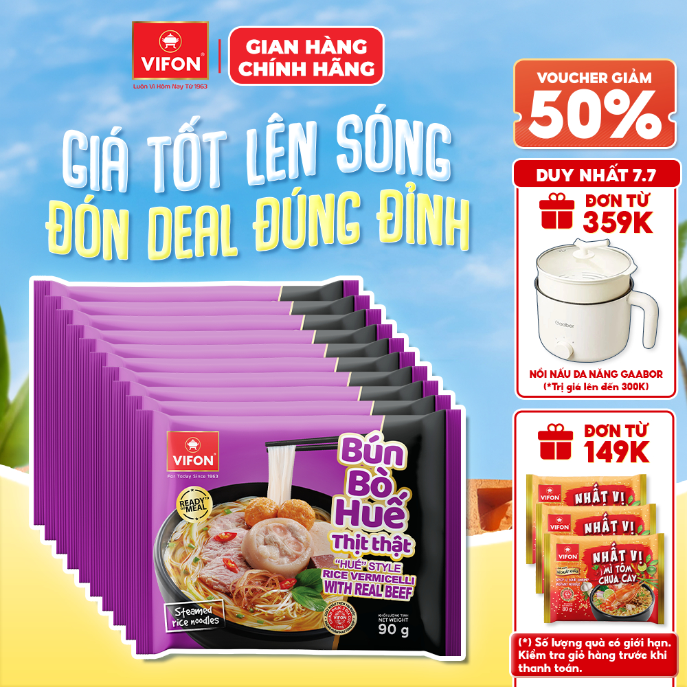 [VOUCHER HOT 10%] Set 5/ Set 10 Gói Bún Thịt Thật Bún Bò Huế/ Bún Sườn Cay VIFON 90gr/gói