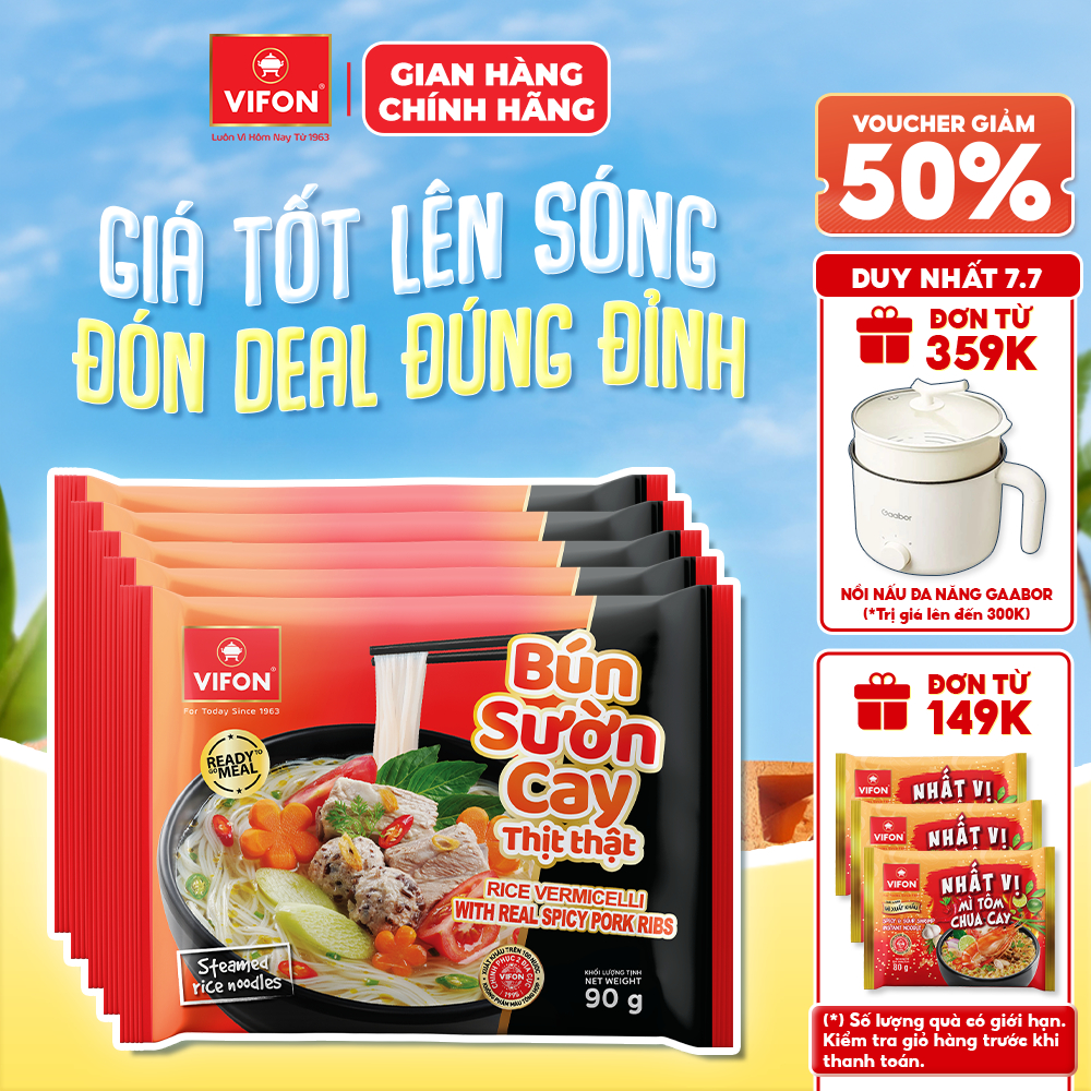 [VOUCHER HOT 10%] Set 5/ Set 10 Gói Bún Thịt Thật Bún Bò Huế/ Bún Sườn Cay VIFON 90gr/gói